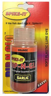 2 OZ SPIKE-IT DIP-N-GLO GARLIC SCENTED LURE DYE ORANGE