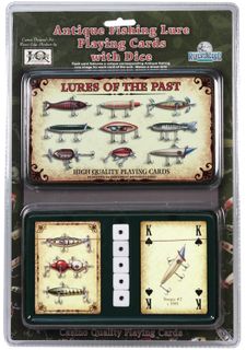 **WSL** ANTIQUE FISHING LURE PLAYING CARDS & DICE GIFT TIN