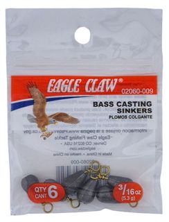 3/16 OZ BASS CASTING SINKERS #9 6PK   12PK/BX