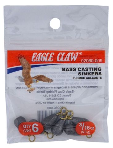 3/16 OZ BASS CASTING SINKERS #9 6PK   12PK/BX