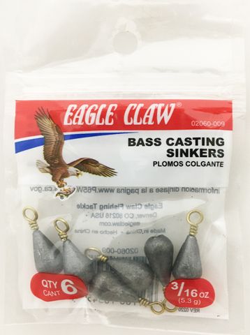 3/16 OZ BASS CASTING SINKERS #9 6PK   12PK/BX