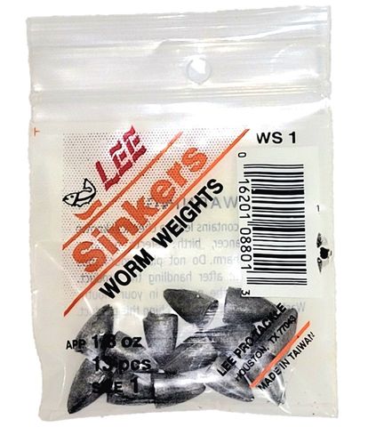 1/8 OZ WORM WEIGHT SINKERS ZIPLOC PKG SZ 1