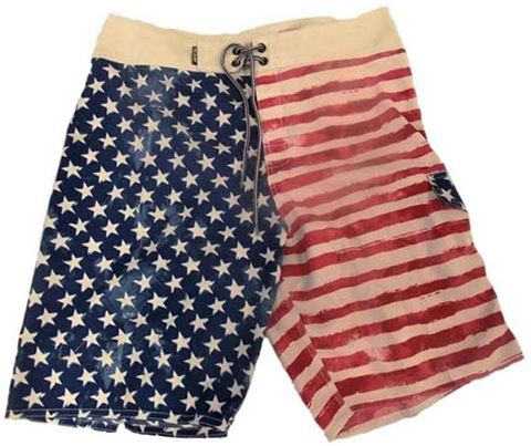 RAYA SUN MEN'S FLAG PATTERN E-BOARD SHORTS ASST. SIZES