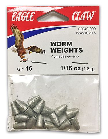 1/16 OZ WORM WEIGHT SINKERS 16PK   12PK/BX