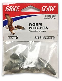 3/16 OZ WORM WEIGHT SINKERS 10PK   12PK/BX