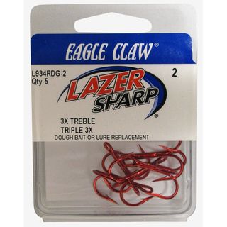 #2 LAZER 3X RED TREBLE HOOKS 5PK