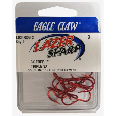 #2 LAZER 3X RED TREBLE HOOKS 5PK