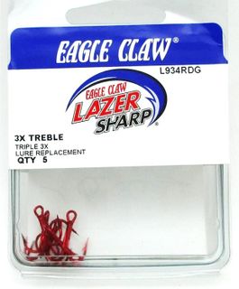 #4 LAZER 3X RED TREBLE HOOKS 5PK