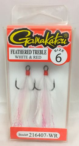 #6 RED TREBLE FEATHER WHT/RED 2PK