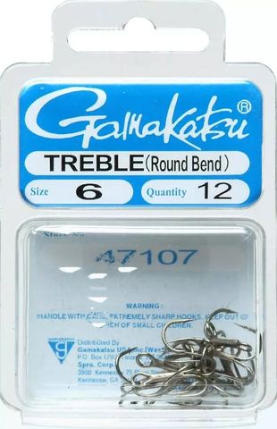 #6 ROUND BEND TREBLES 12PK