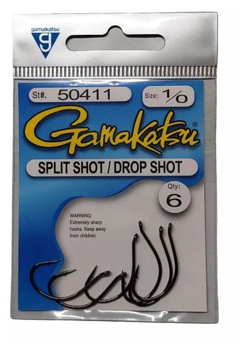 1/0 SPLIT/DROP SHOT HOOK  BLACK 6PK