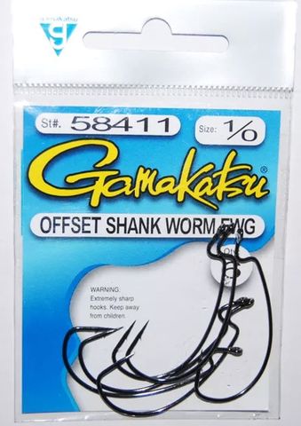 1/0 OFFSET SHANK WORM HOOK EWG 6PK