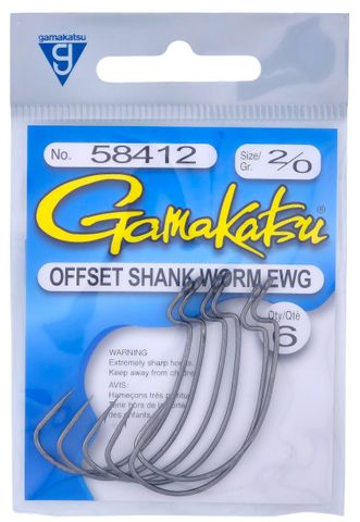 2/0 EWG OFFSET SHANK WORM HOOK 6PK