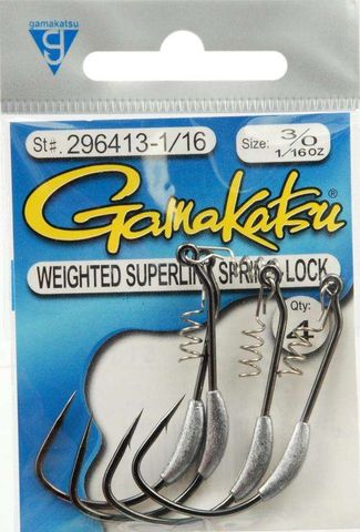 3/0 SUPERLINE SPRING-LOCK 1/16 OZ WEIGHTED HOOK 4PK