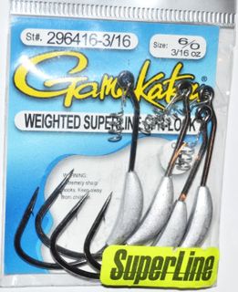 6/0 SUPERLINE SPRING-LOCK 3/16 OZ WEIGHTED HOOK 4PK