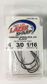 1/16 OZ FINESSE WEEDLESS JIGHEAD BLACK 3/0 4PK