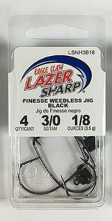 1/8 OZ FINESSE WEEDLESS JIGHEAD BLACK 3/0 4PK