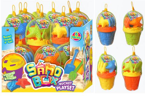 6 PC SAND BOX BUCKET PLAYSET ASST.