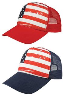AMERICAN FLAG TRUCKER CAP RED, WHITE & BLUE