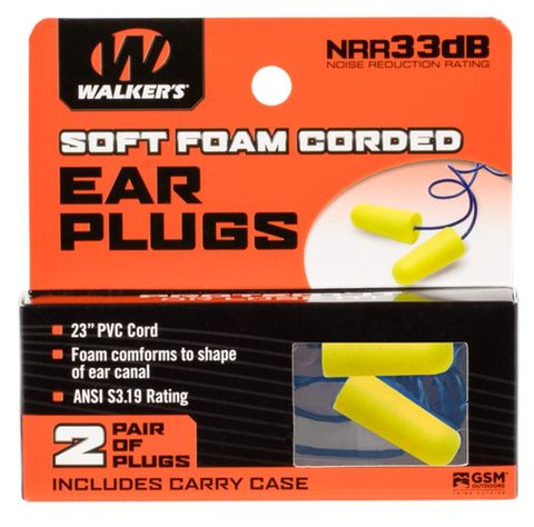 23" SOFT FOAM CORDED EARPLUGS 2PAIRS W/CASE