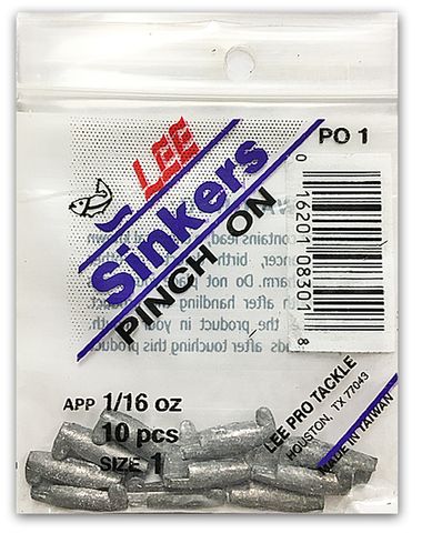 1/16 OZ LEE PINCH-ON SINKERS 10PK   12PK/BX