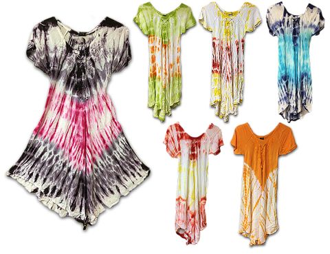 TIE DYE COVER UP DRESS SHORT SLEEVE SCOOP NECK ASST. COLORS