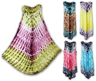 EMBROIDERED TIE DYE COVER UP DRESS ASST. COLORS