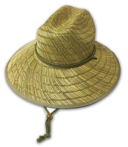 STRAW SAFARI HAT W/LEATHER BAND- GREEN UNDERBRIM