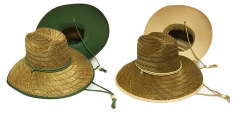 WIDE BRIM STRAW LIFEGUARD HAT KHAKI & OLIVE BRIM ASST. SIZES