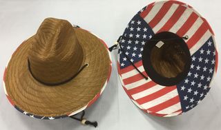 STRAW HAT W/FLAG BRIM ASST SIZES