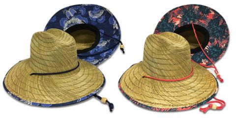 WIDE BRIM STRAW LIFEGUARD HAT FLOWER PRINT BRIM ASST. SIZES