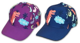 CHILDREN SIZE ROARING DINOSAUR CAP BLUE & PURPLE