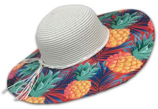 **WSL** LUCKY 7 LADIES SUMMER HAT RED W/PINEAPPLES BRIM UPF50+
