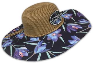 LUCKY 7 LADIES SUMMER HAT BLACK W/BLUE FLOWERS BRIM UPF50+