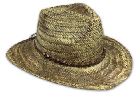 WESTERN TEA STAINED STRAW HAT W/BEADED BAND