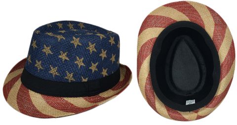 STARS & STRIPES FEDORA HAT W/BLACK BAND