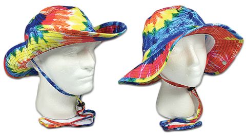 TIE-DYE BUCKET HAT W/SNAPS, EYELETS, & CHIN CORD