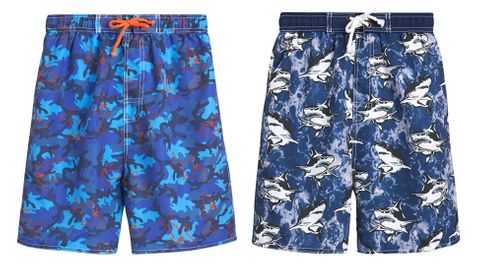 BOY'S QUICK DRY SHARK OR DINO PRINT SWIM TRUNKS S-XL ASST. DESIGNS