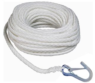 3/8"X25' WHITE BRAIDED NYLON ROPE W/ HOOK 1400 LB