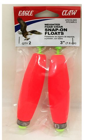 3" WEIGHTED RED FOAM CIGAR SNAP-ON FLOATS 2PK