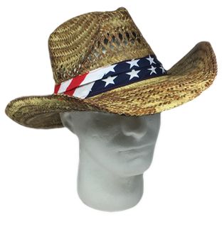 STRAW HAT RED, WHITE, BLUE BAND