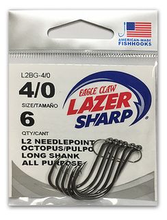 4/0 LAZER L2 NEEDLEPOINT OCTOPUS HOOK BLACK 6PK