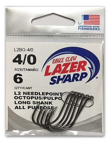 4/0 LAZER L2 NEEDLEPOINT OCTOPUS HOOK BLACK 6PK