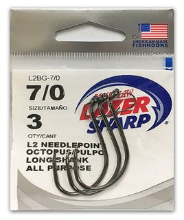 7/0 LAZER L2 NEEDLEPOINT OCTOPUS HOOK BLACK 3PK