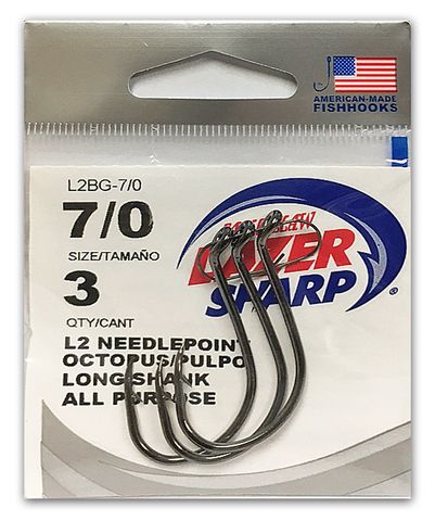 7/0 LAZER L2 NEEDLEPOINT OCTOPUS HOOK BLACK 3PK