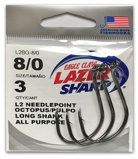 8/0 LAZER L2 NEEDLEPOINT OCTOPUS HOOK BLACK 3PK