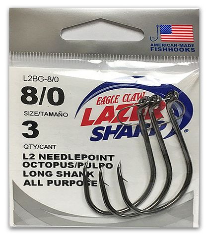 8/0 LAZER L2 NEEDLEPOINT OCTOPUS HOOK BLACK 3PK