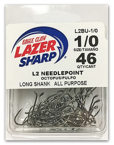 1/0 LAZER L2 NEEDLEPOINT OCTOPUS HOOK BLACK 46PK