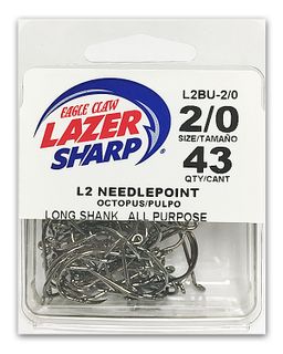 2/0 LAZER L2 NEEDLEPOINT OCTOPUS HOOK BLACK 43PK