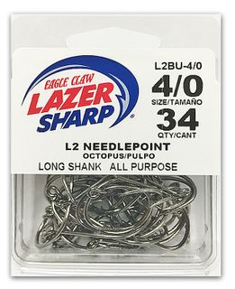 4/0 LAZER L2 NEEDLEPOINT OCTOPUS HOOK BLACK 34PK